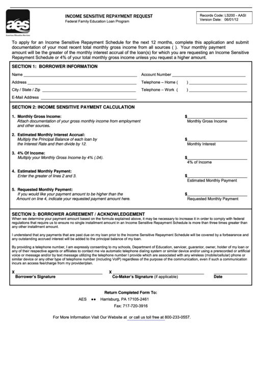 Fillable income sensitive repayment form printable pdf download