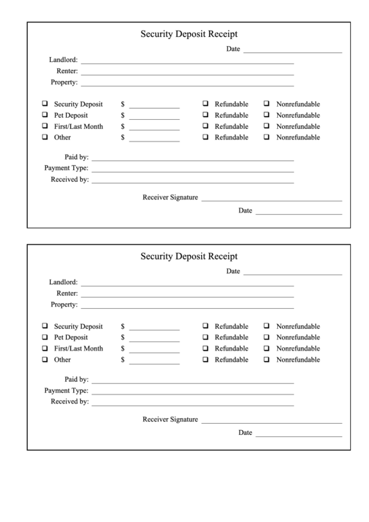 security deposit receipt form printable pdf download