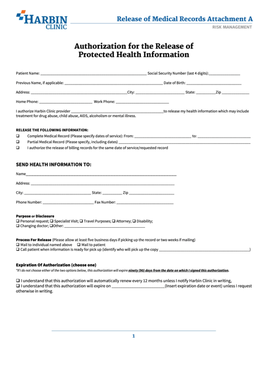 Authorization for the release of protected health information form printable pdf download