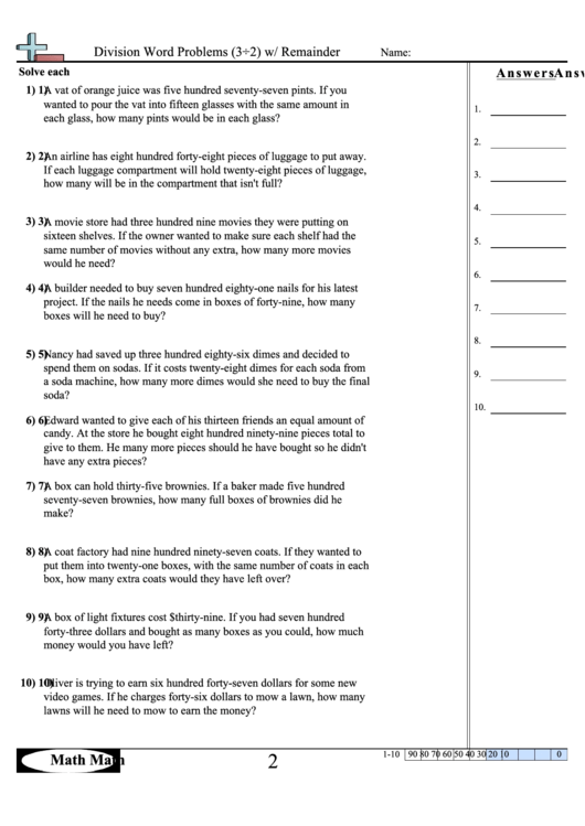 division word problems 32 w remainder worksheet