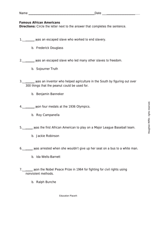 famous african americans worksheet printable pdf download