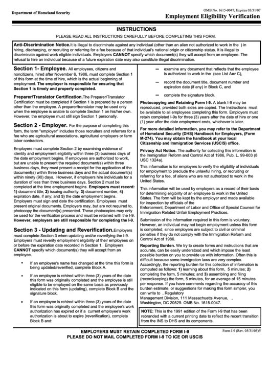 Instructions for form i-9- employment eligibility verification