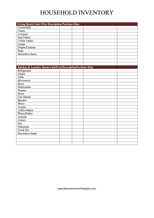 Household inventory printable pdf download