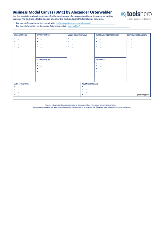 Business Model Canvas Bmc Template Printable Pdf Download
