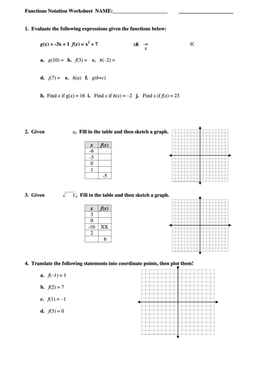 Functions notation worksheet printable pdf download