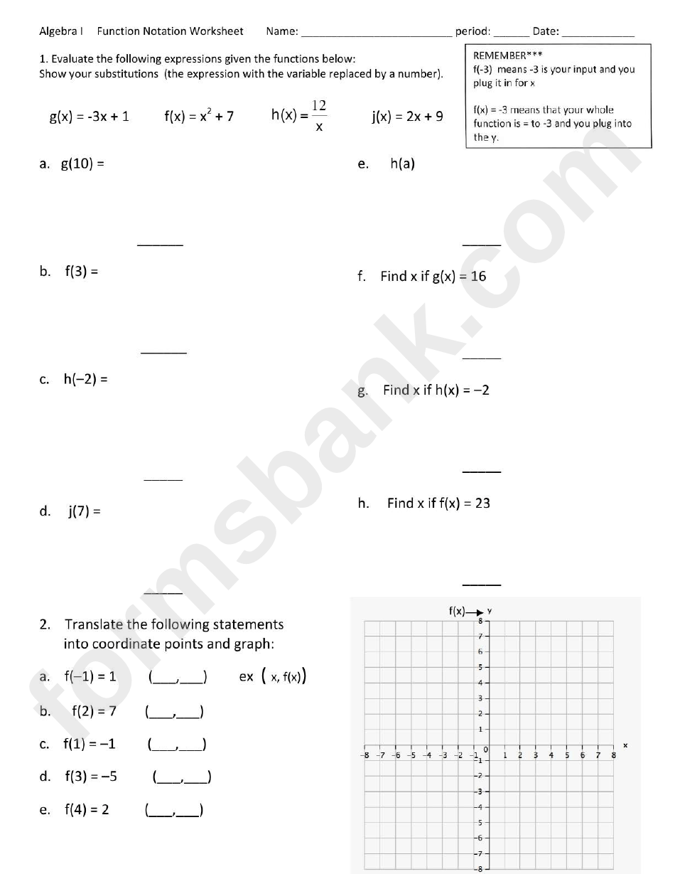 Function notation worksheet printable pdf download