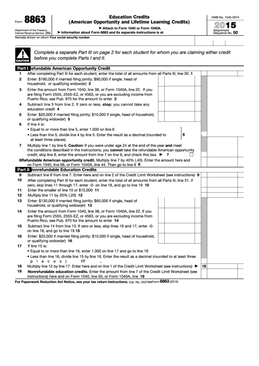 Form 8863 credit limit worksheet 2023