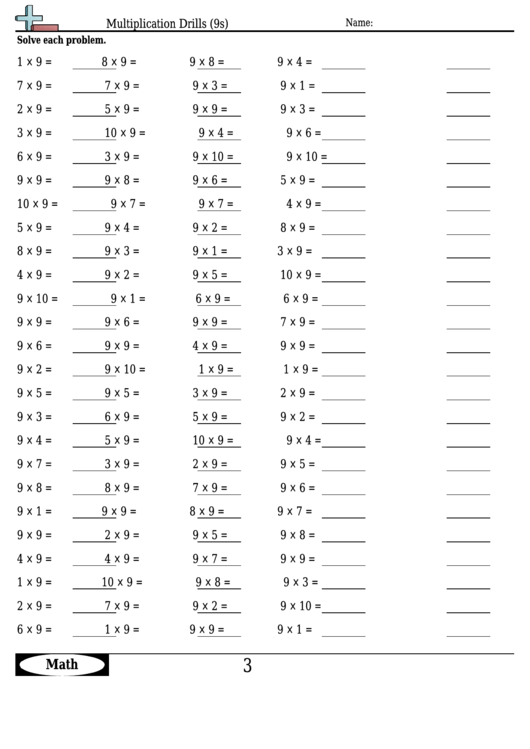 multiplication drills 9s multiplication worksheet with