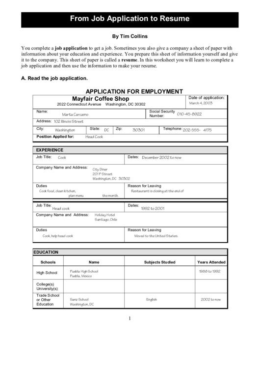 Resume worksheet template printable pdf download