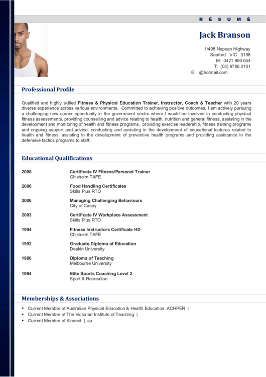 The most successful example resumes make display of at least a bachelor's degree in a relevant field, with focus on education. Personal Trainer Resume Template printable pdf download