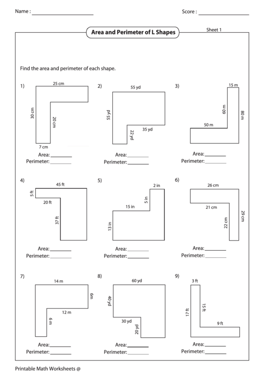 Area of shaded region worksheet