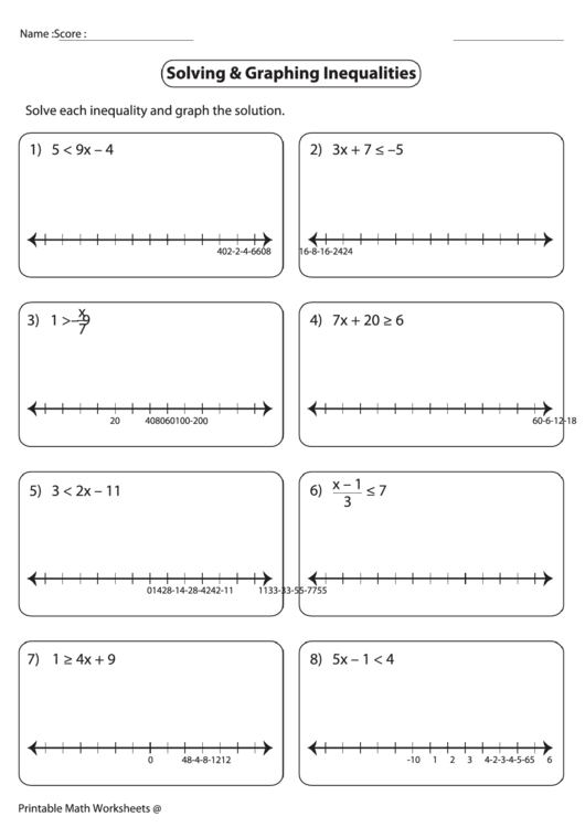 Solving & graphing inequalities worksheet printable pdf download
