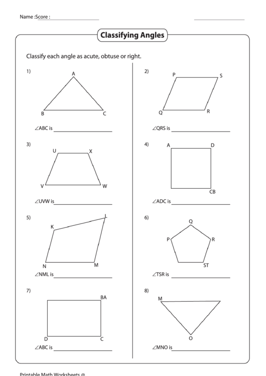 Classifying angles worksheet printable pdf download