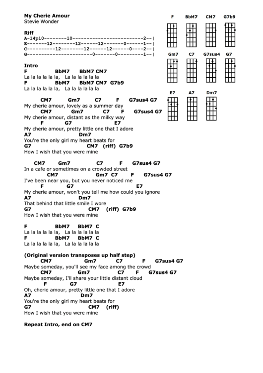 Wonder My Cherie Amour Sheet Music For Guitar Chords Pdf Chords ratings diagrams and lyrics.