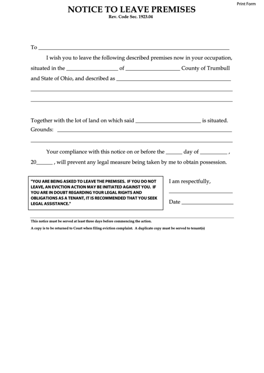 notice to leave premises fillable printable pdf download