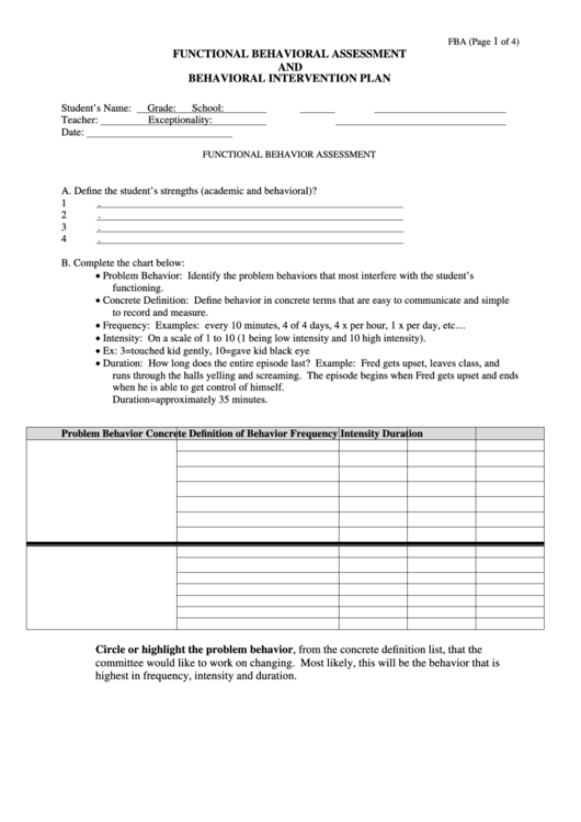 Top 8 functional behavior assessment form templates free to download in pdf format