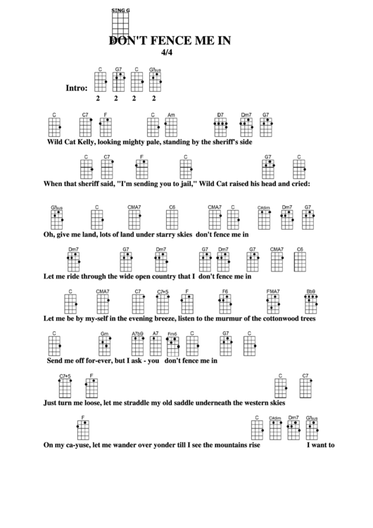 Don't fence me in chord chart printable pdf download