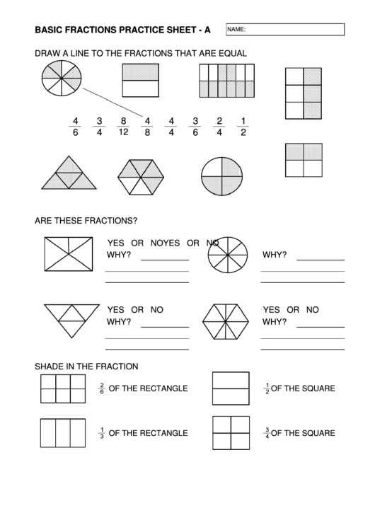 Basic fractions practice worksheet template printable pdf download