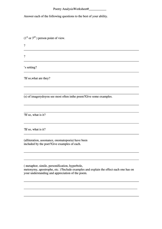 Poetry analysis worksheet printable pdf download