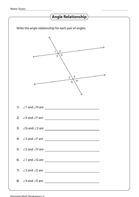 Angle relationship worksheet printable pdf download