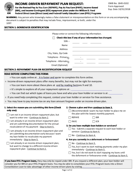 Fillable income driven repayment plan request form
