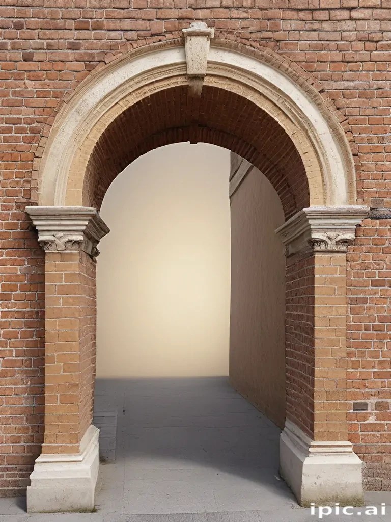 An architectural archway framed by warm brick leading into a mysterious