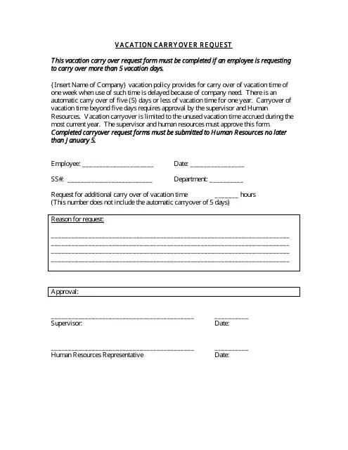 Vacation Carryover Request Form Download Printable Pdf Templateroller