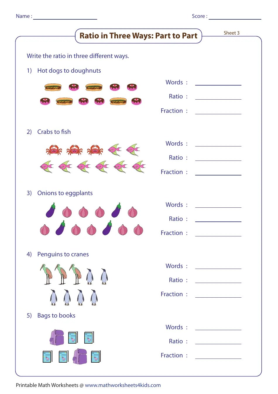 Writing ratios in different ways worksheet with answer key download printable pdf