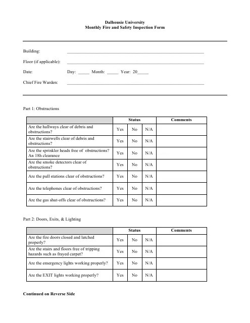 Fire Extinguisher Inspection Report Form - Monthly Fire and Safety Inspection Form Download Printable ...