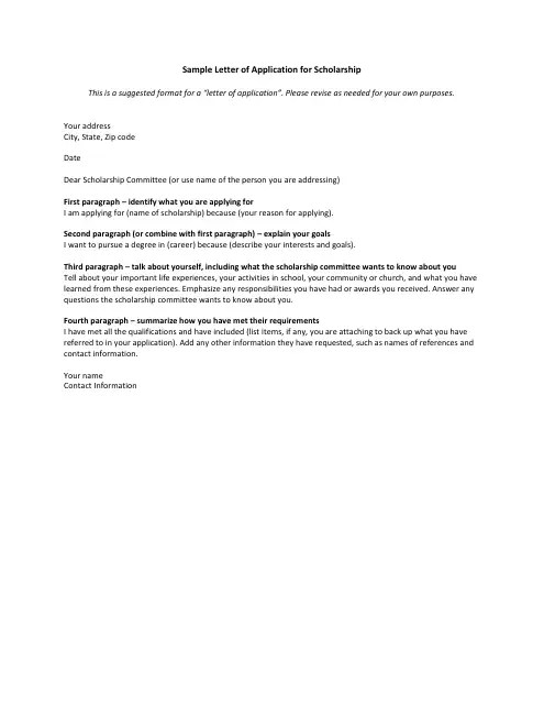 Sample Letter Of Application For Scholarship Download Printable Pdf Templateroller