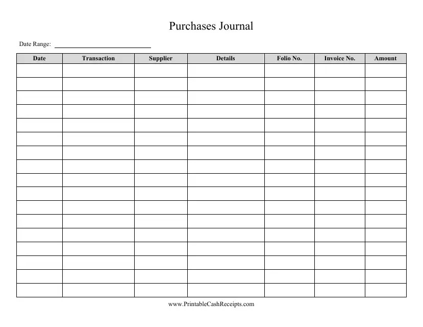 purchases journal template download printable pdf templateroller
