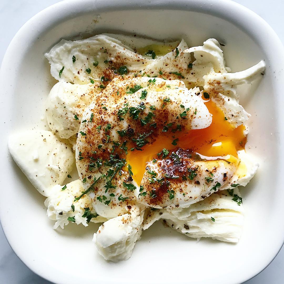 Mozzarella topped with poached egg recipe