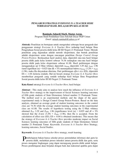 Tujuannya setelah kalian mempelajari pelajaran ips yang ada di kelas 3 sd/mi ini bisa lebih menjaga dan peduli terhadap lingkungan sekitar baik di sekolah . Top Pdf Pengaruh Strategi Everyone Is A Teacher Here Terhadap Hasil Belajar Ips Kelas Iii Sd 1library