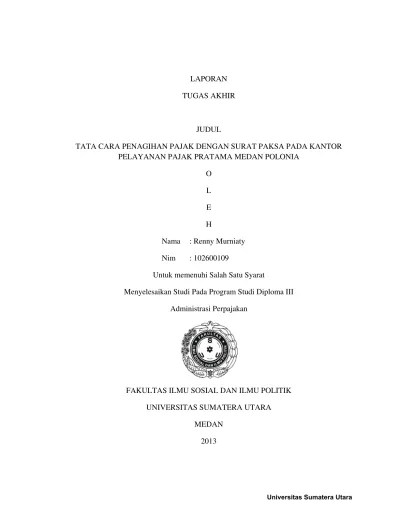 Tata Cara Penagihan Pajak Dengan Surat Paksa Pada Kantor Pelayanan Pajak  Pratama Medan Polonia