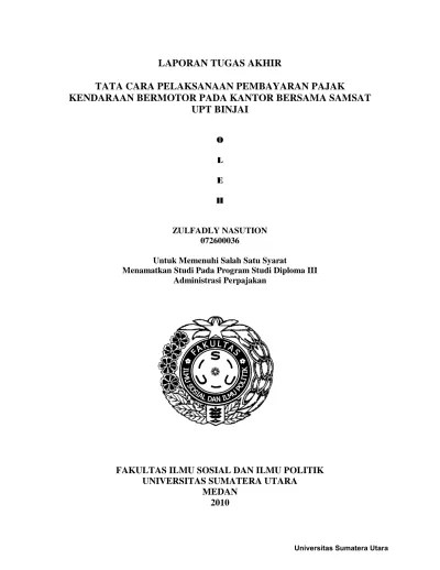 Tata Cara Pelaksanaan Pembayaran Pajak Kendaraan Bermotor Pada Kantor  Bersama Samsat UPT Binjai