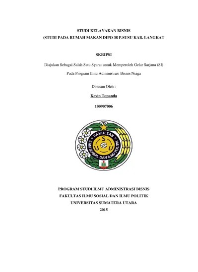 Ada beberapa aspek yang harus dilakukan untuk menilai atau menentukan kelayakan dari usaha. Top Pdf Cover Studi Kelayakan Bisnis Studi Pada Rumah Makan Dipo 38 Pangkalan Susu Kab Langkat 123dok Com