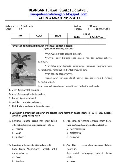 Seharusnya ibra tidak perlu nonton tv hingga larut malam c. Top Pdf Soal Uts Ganjil B Indonesia Kelas 2 Sd Semster 1 123dok Com