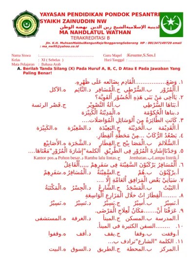 Soal pat bahasa arab kelas . Top Pdf Bahasa Arab Xi Ma Docx Bank Soal Sms Gen 123dok Com