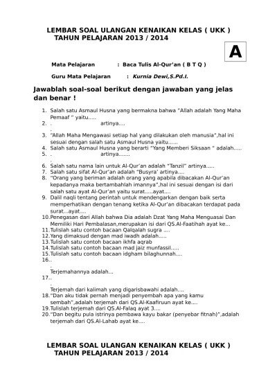 Terciptanya kehidupan yang damai dan tenteram. Top Pdf Lembar Soal Dan Jawaban Isian Singkat 123dok Com
