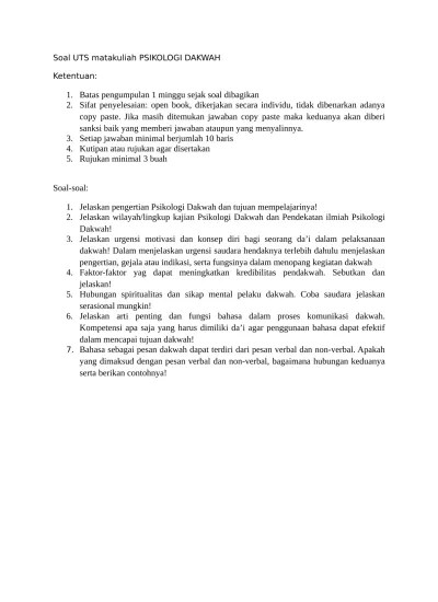 Individual psikologi klinis, perkembangan interpersonal psikologi sosial 2. Soal Uts Psikologi Dakwah