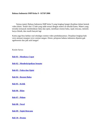 Beli koleksi materi bahasa inggris kelas 9 online lengkap edisi & harga terbaru november 2021 di tokopedia! Top Pdf Materi Bahasa Indonesia Kelas 9 Smp 123dok Com