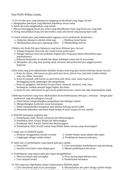 Soal ujian formatif ppg 2018; Soal Plpg 2013