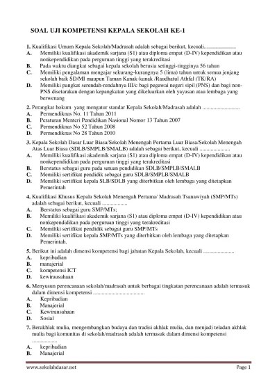 Visi dari suatu sekolah mungkin tidak sama dengan visi sekolah lain sebab. Soal Uji Kompetensi Kepala Sekolah Ukks