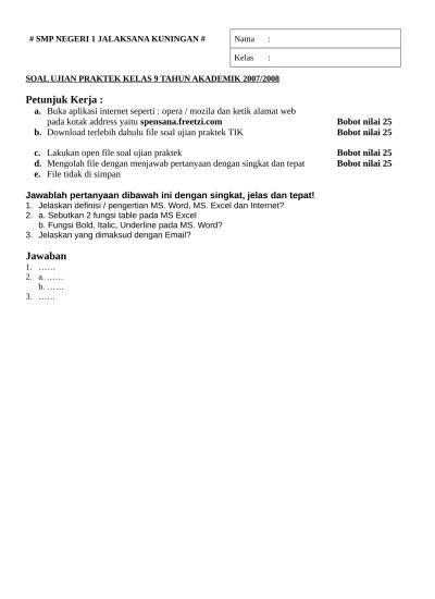 Sofort nach den besten ergebnissen suchen Soal Ujian Praktek Kelas 9