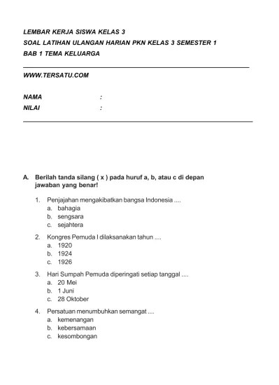 Ulangan kenaikan kelas (ukk) mata pelajaran kelas . Top Pdf Latihan Soal Pkn Kelas 3 123dok Com