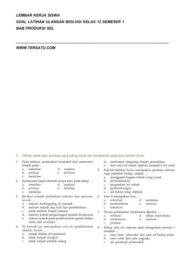 Jawablah latihan soal dengan baik, kemudian cocokanlah hasil jawaban kamu. Top Pdf Soal Soal Reproduksi Sel Biologi 123dok Com