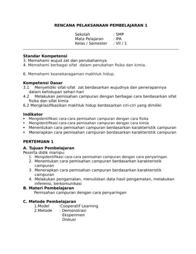 13+ contoh rpp ipa dengan metode demonstrasi background. Top Pdf Contoh Rpp Berkarakter Ipa Terpadu Smp 123dok Com
