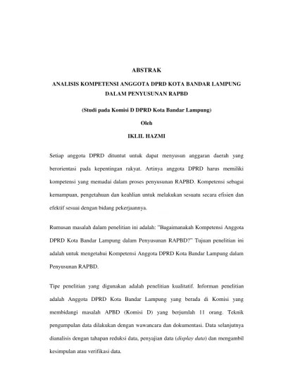 Biaya, standar struktur biaya, dan indeksasi dalam. Analisis Kompetensi Anggota Dprd Kota Bandar Lampung Dalam Penyusunan Rapbd Studi Pada Komisi D Dprd Kota Bandar Lampung
