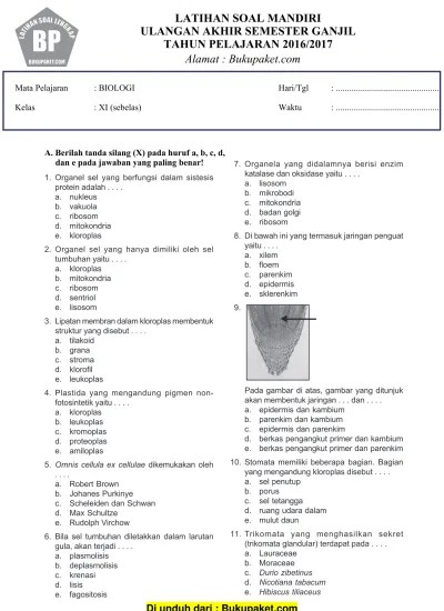 Fungsi vakuola makanan pada sel hewan adalah.a. Top Pdf Soal Uas 1 Biologi K13 Kelas 10 123dok Com