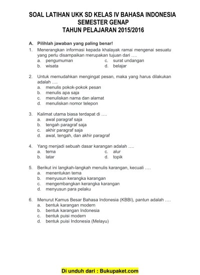 Inilah pembahasan soal dan jawaban latihan uas, ukk dan pat untuk siswa kelas 4 sd / mi materi bahasa indonesia semester genap. Top Pdf Soal Bahasa Jawa Kelas 4 123dok Com